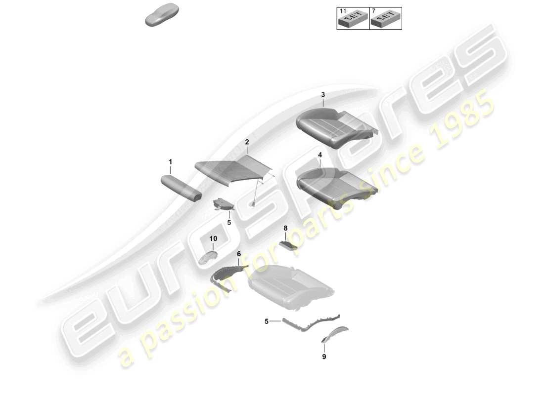 porsche 2021 (718 cayman gt4) parte in schiuma coprisedile sedile sportivo parte plus diagramma