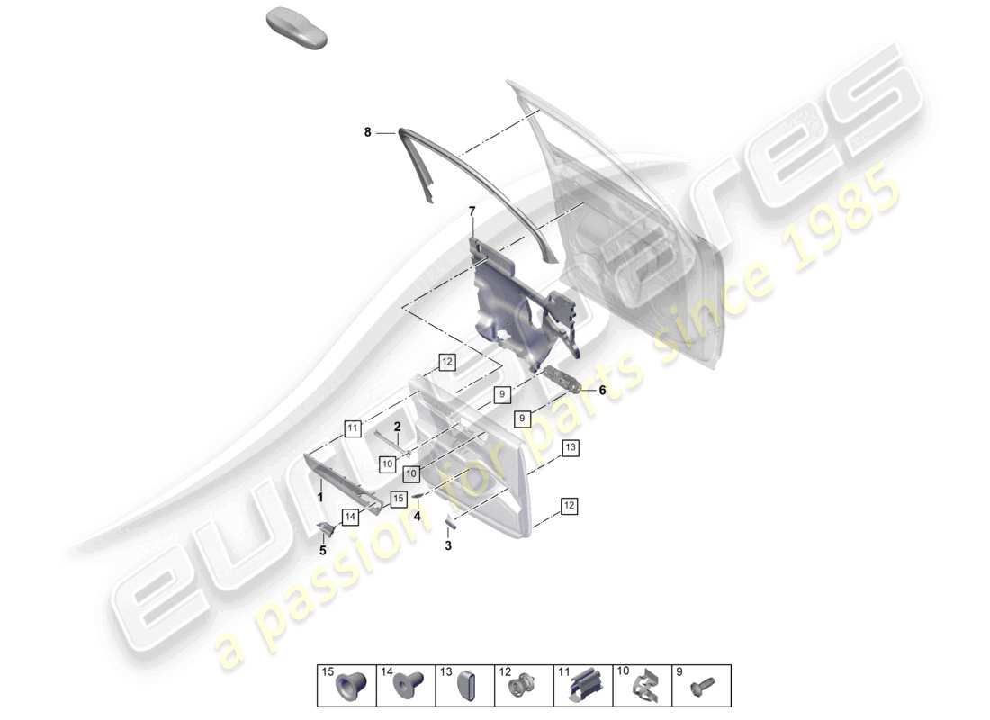 porsche 2025 (cayenne e3 pa) schema delle parti di rivestimento e accessori del pannello anteriore della porta