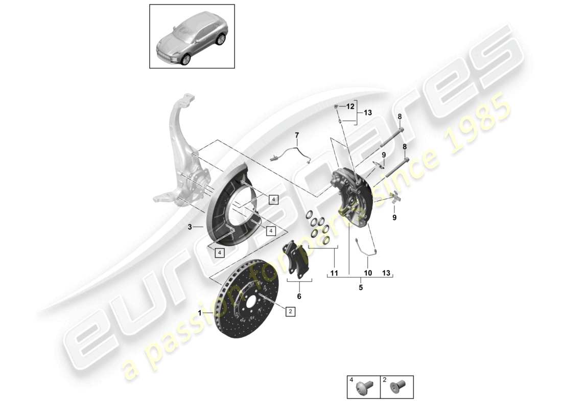 porsche 2021 (macan) freno a disco assale anteriore giallo d >>- mj 2021 diagramma delle parti