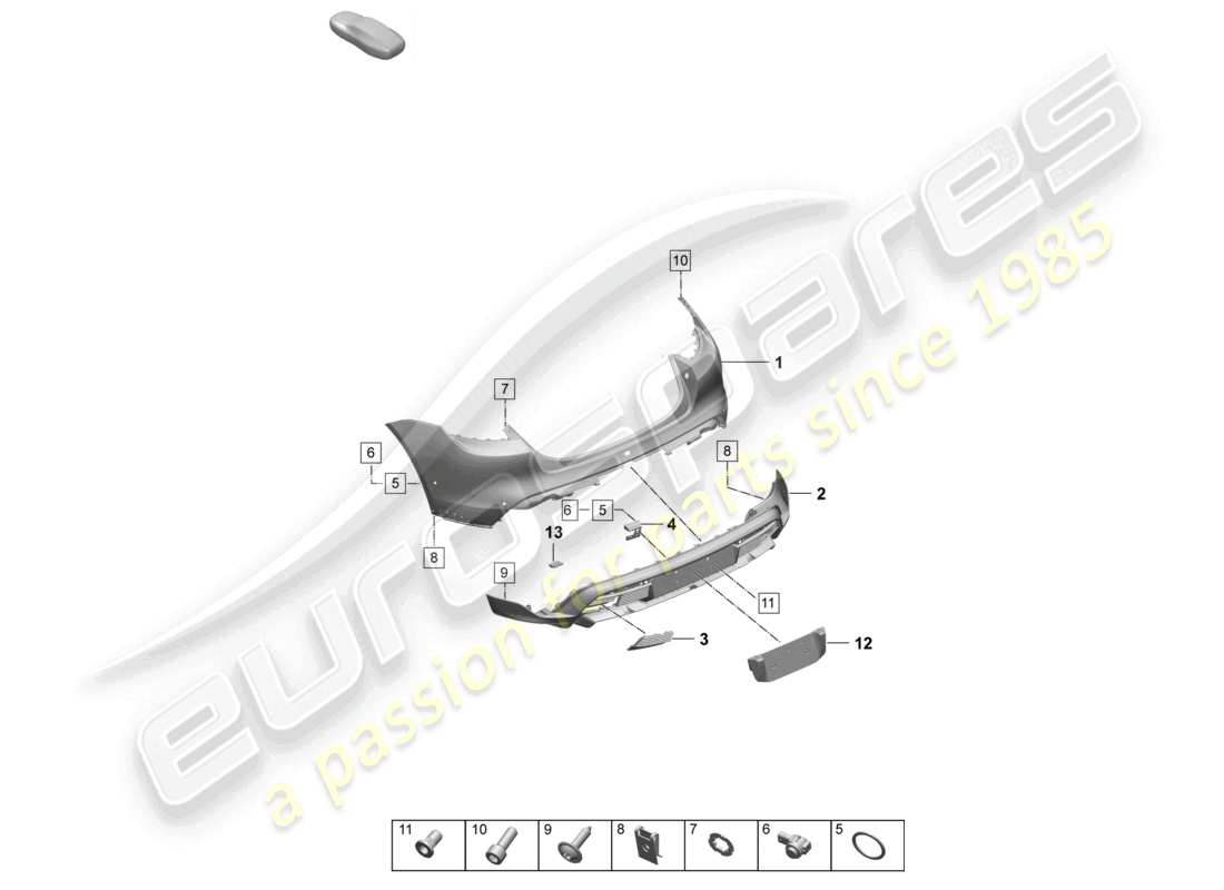 porsche 2025 (taycan 9j1-2) paraurti posteriore per variante di equipaggiamento: turbo turbo st sport turismo schema ricambi