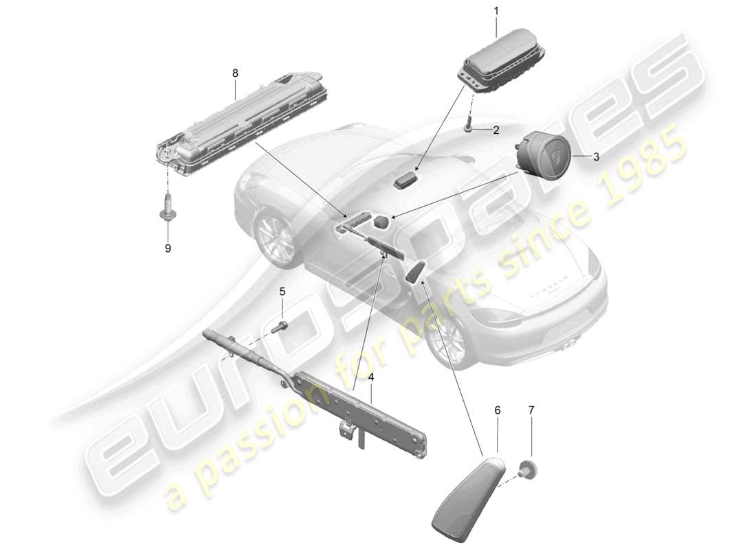 porsche 2024 (718 boxster) diagramma delle parti dell'airbag