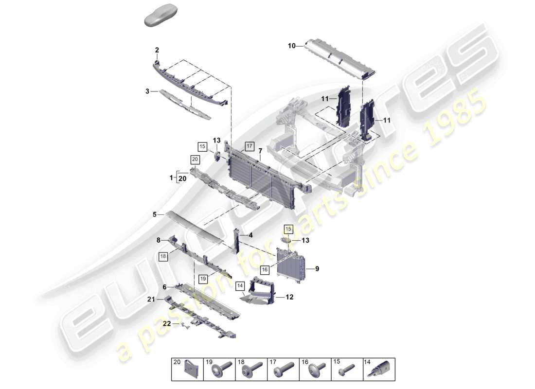 porsche 2026 (cayenne e3 pa) diagramma delle parti del blocco piastra e guida dell'aria anteriore