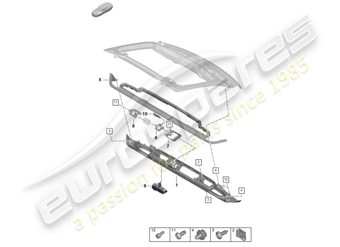 porsche 2025 (panamera 976) stampaggio dell'impugnatura schema delle parti del cofano posteriore