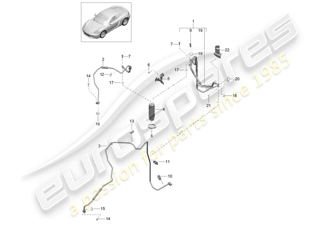 porsche 2024 (718 cayman) circuito refrigerante linea refrigerante diagramma delle parti dell'essiccatore