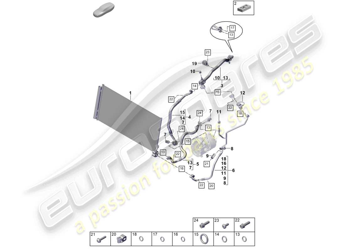 porsche 2026 (panamera 976) riscaldamento, sistema di aria condizionata v6 per veicoli con circuito refrigerante a trazione ibrida schema delle parti