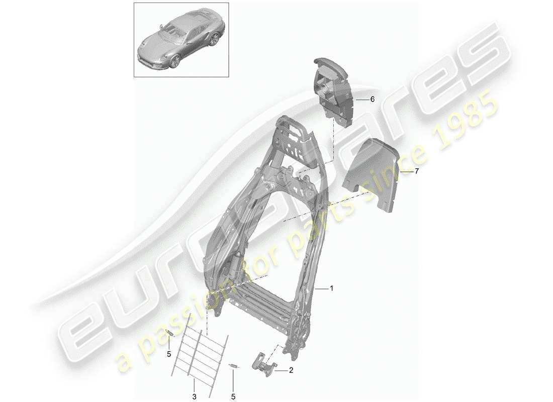 porsche 991 turbo (2018) schema delle parti telaio - schienale
