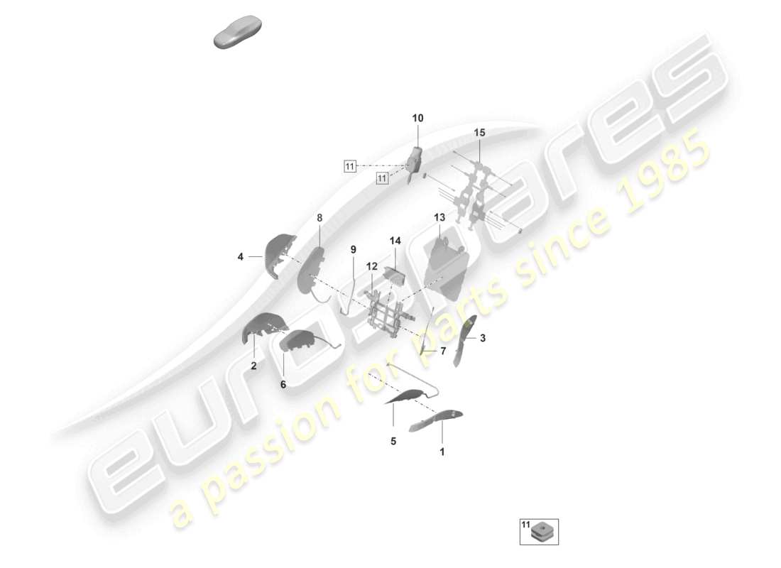 porsche 2024 (panamera 971-2) componenti pneumatici per sedili per veicoli con regolazione elettrica del sedile 14-way per modelli con sedili regolabili elettricamente 18-way schema dei componenti