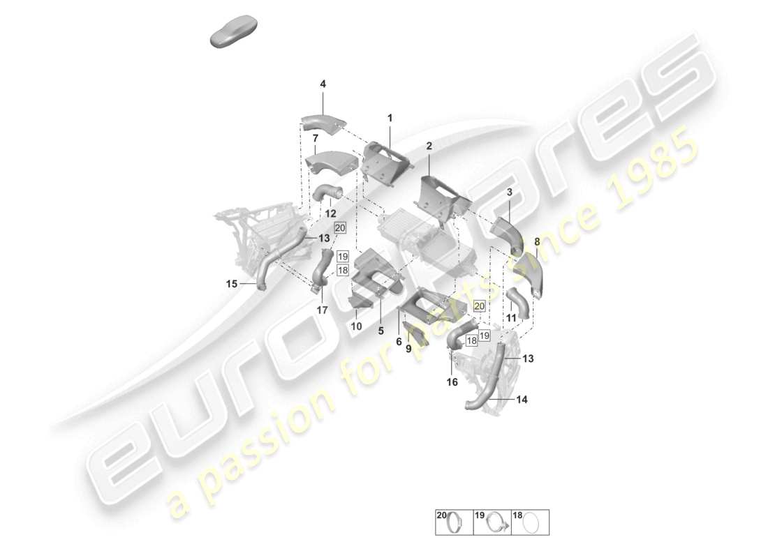porsche 2021 (992-1) diagramma delle parti del radiatore dell'aria di sovralimentazione