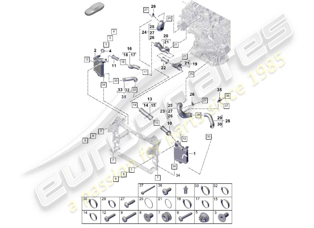 porsche 2026 (cayenne e3 pa) tubo di pressione del refrigeratore dell'aria di sovralimentazione diagramma delle parti