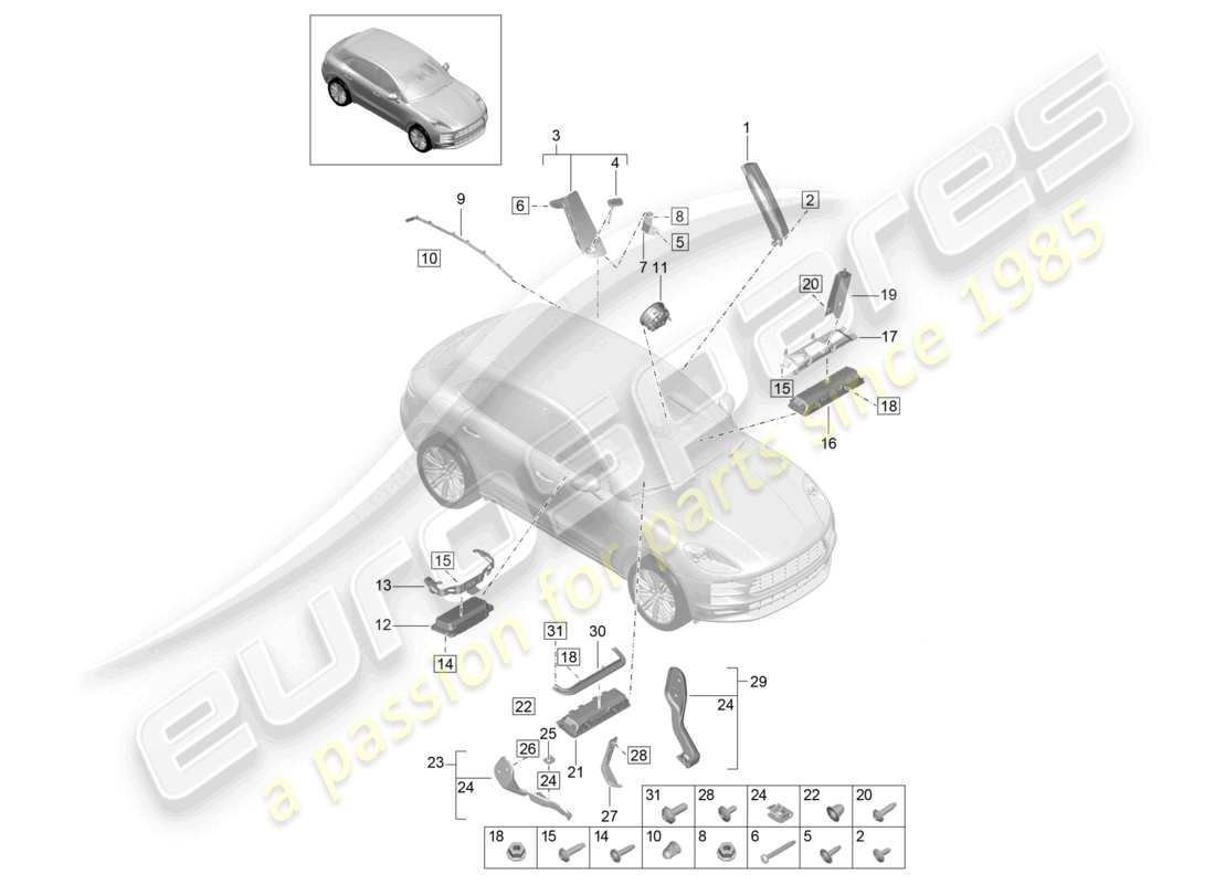 porsche 2021 (macan) airbag diagramma delle parti