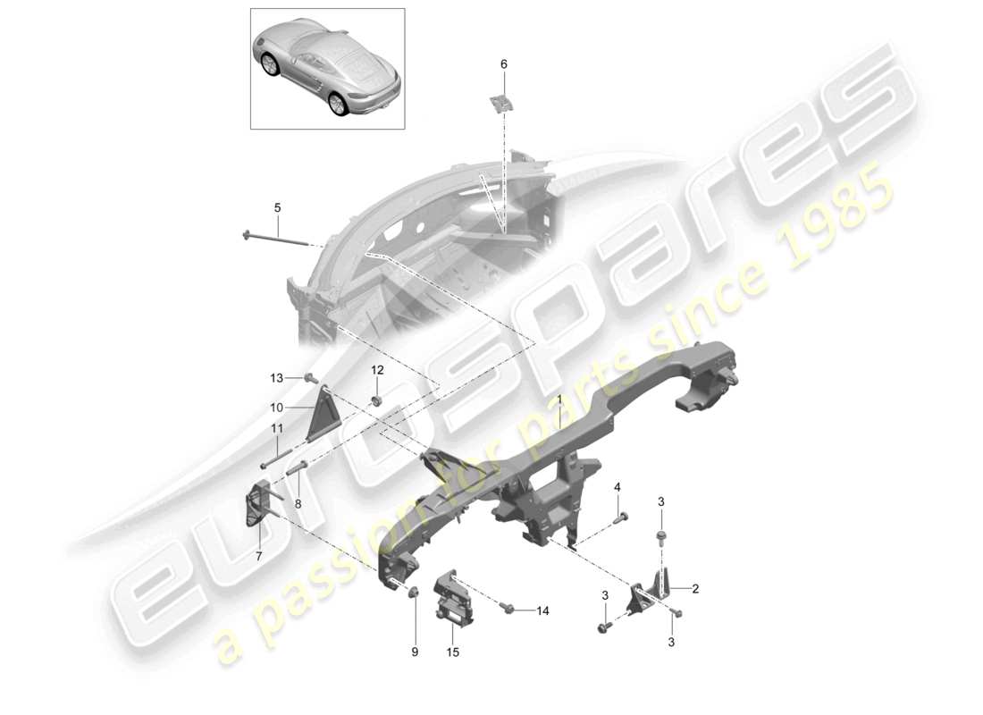 porsche 2022 (718 cayman) schema delle parti del cruscotto del telaio di sostegno