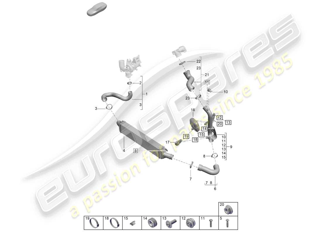 porsche 2021 (macan) raffreddatore dell'aria di carica diagramma delle parti