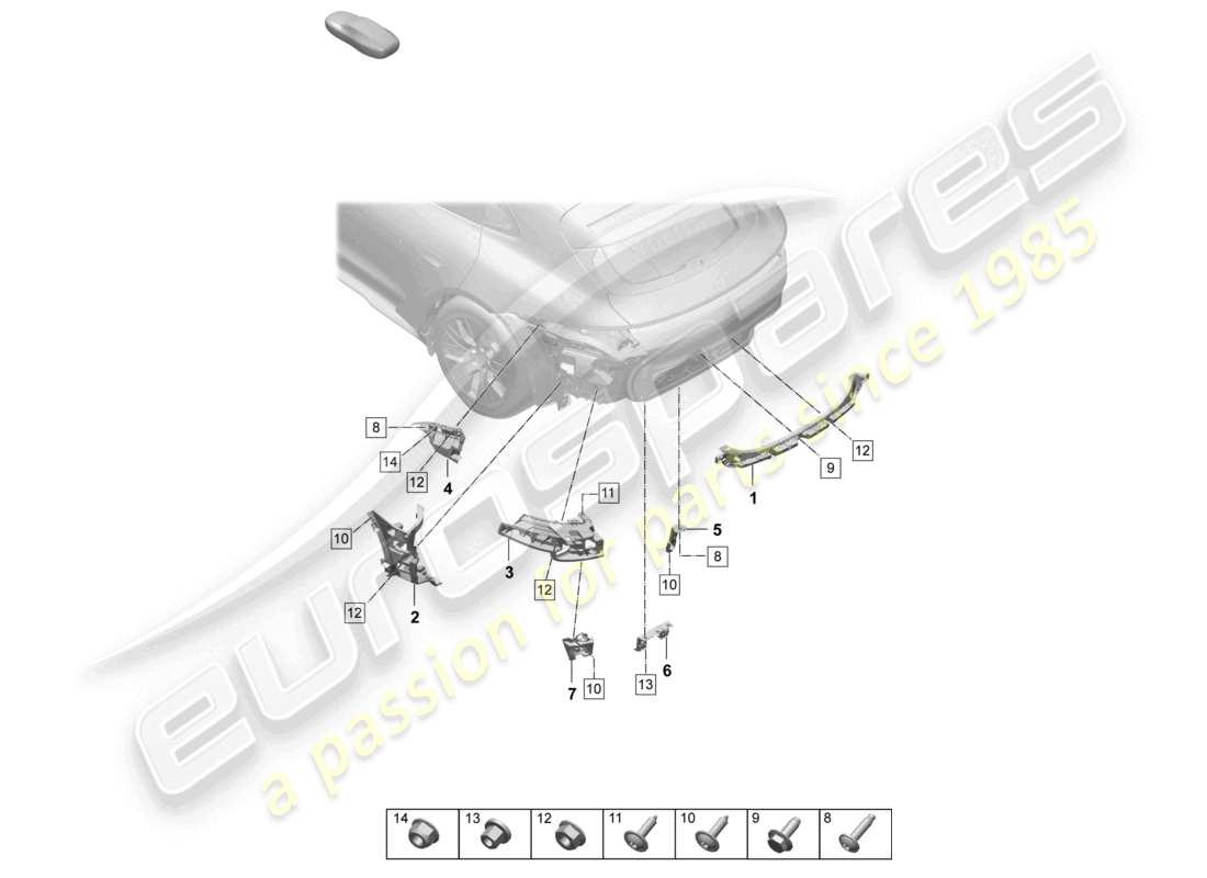 porsche 2025 (taycan 9j1-2) fissaggi paraurti posteriore diagramma delle parti