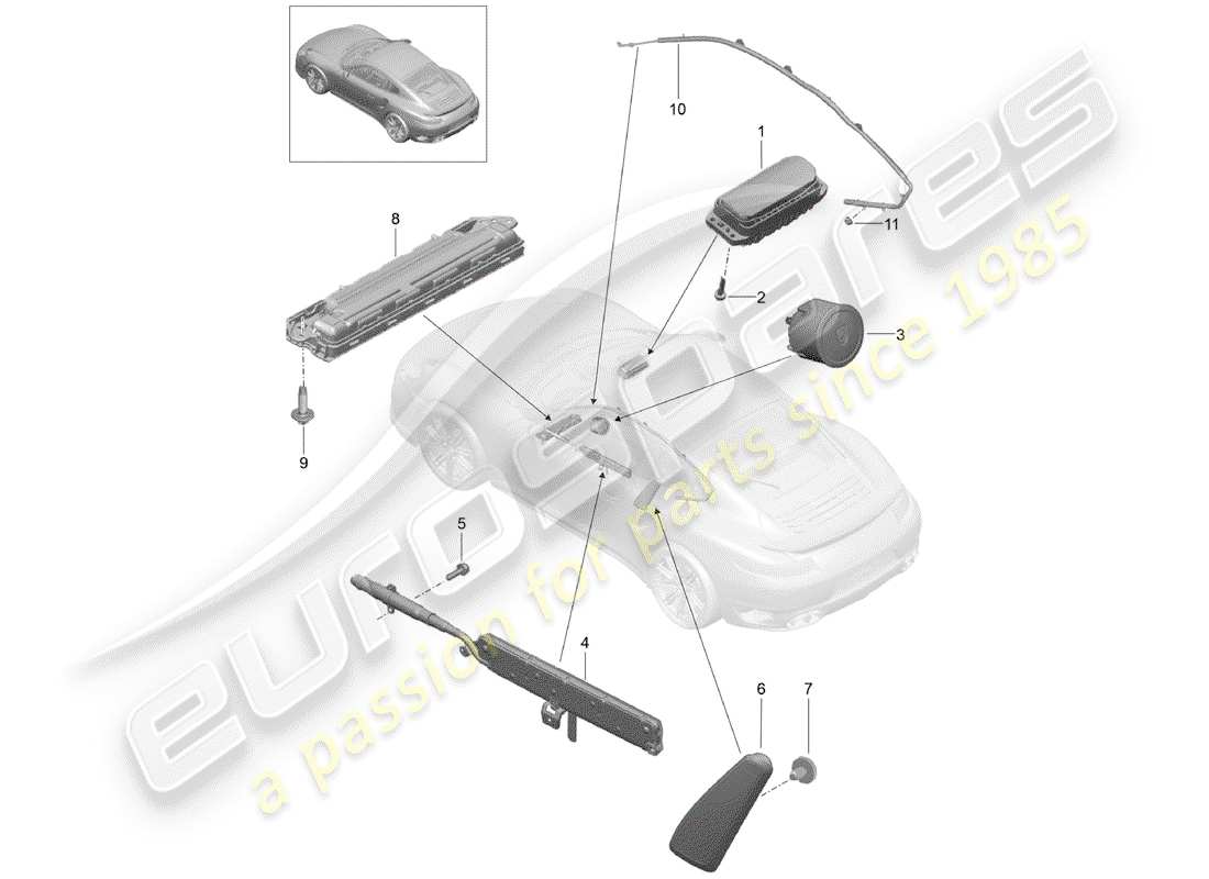 porsche 2018 (991-2 turbo) airbag diagramma delle parti