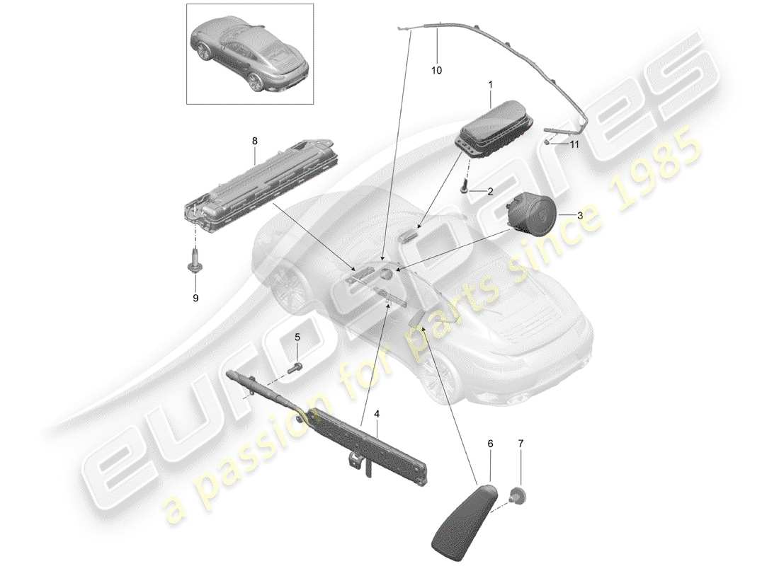 porsche 991 turbo (2018) diagramma delle parti dell'airbag