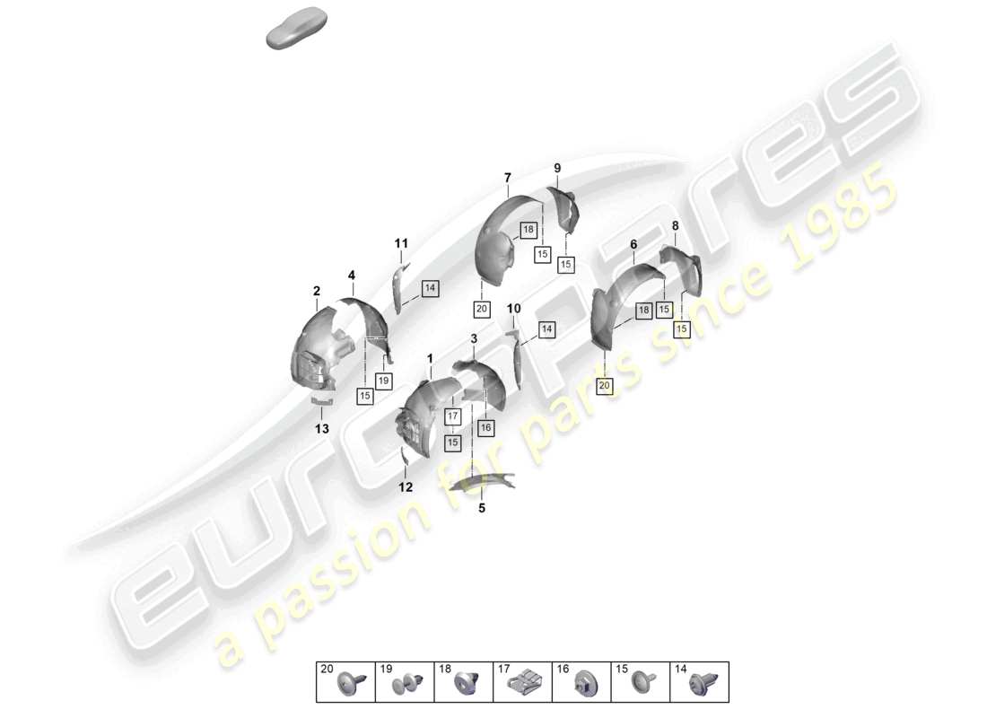 porsche 2025 (992-2 gt3) rivestimento del passaruota schema delle parti