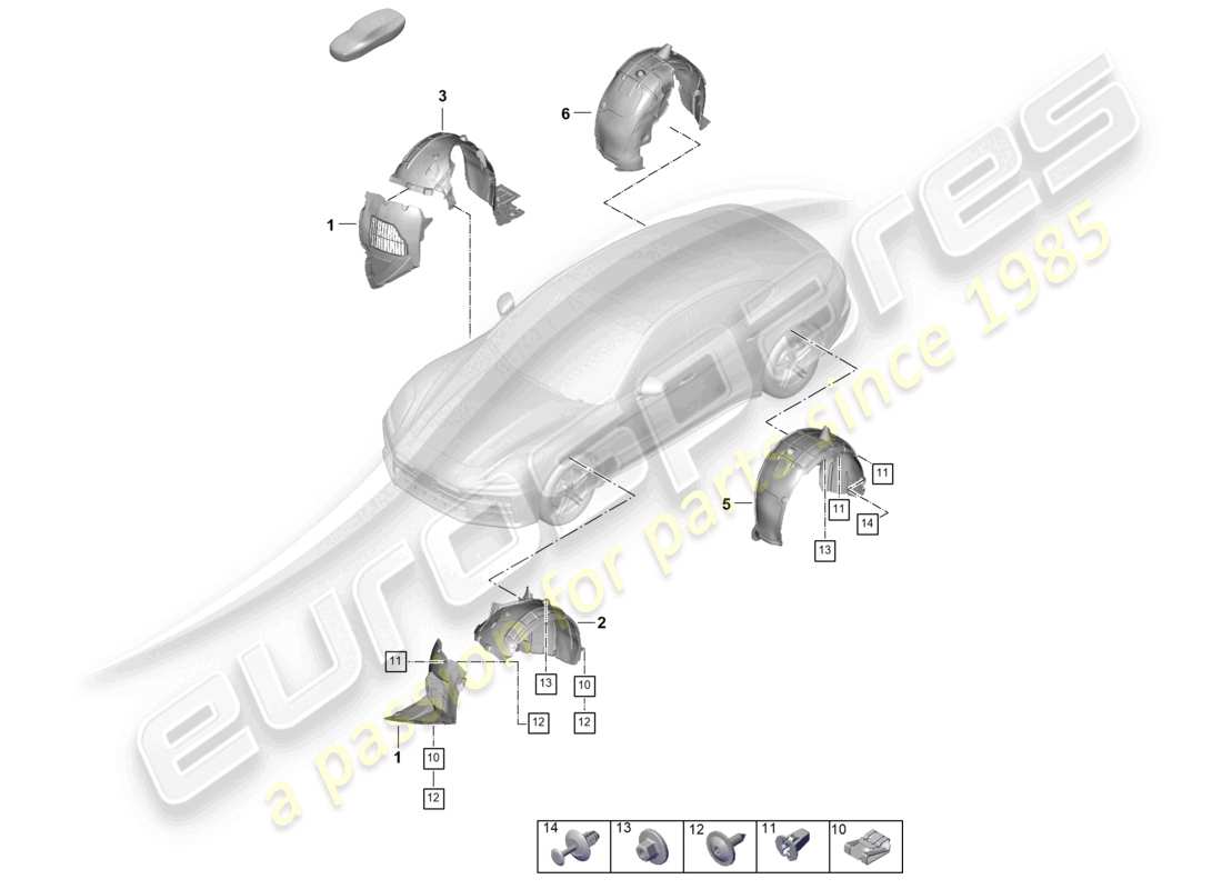 porsche 2025 (panamera 976) schema delle parti del rivestimento del passaruota
