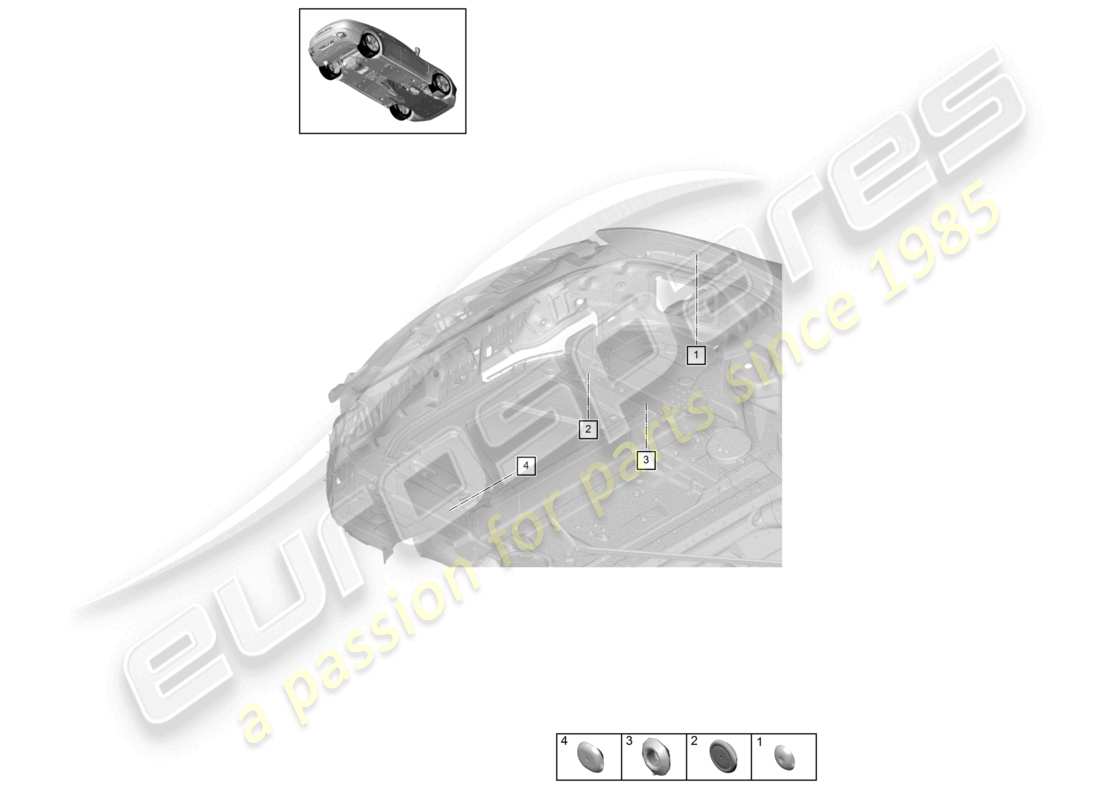 porsche 2026 (panamera 976) tappi inferiori parte posteriore diagramma delle parti
