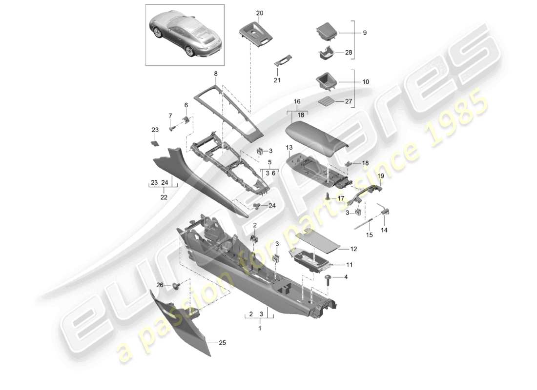 porsche 2021 (991-2 r/gt3/rs) consolle centrale d - mj 2018>> schema delle parti
