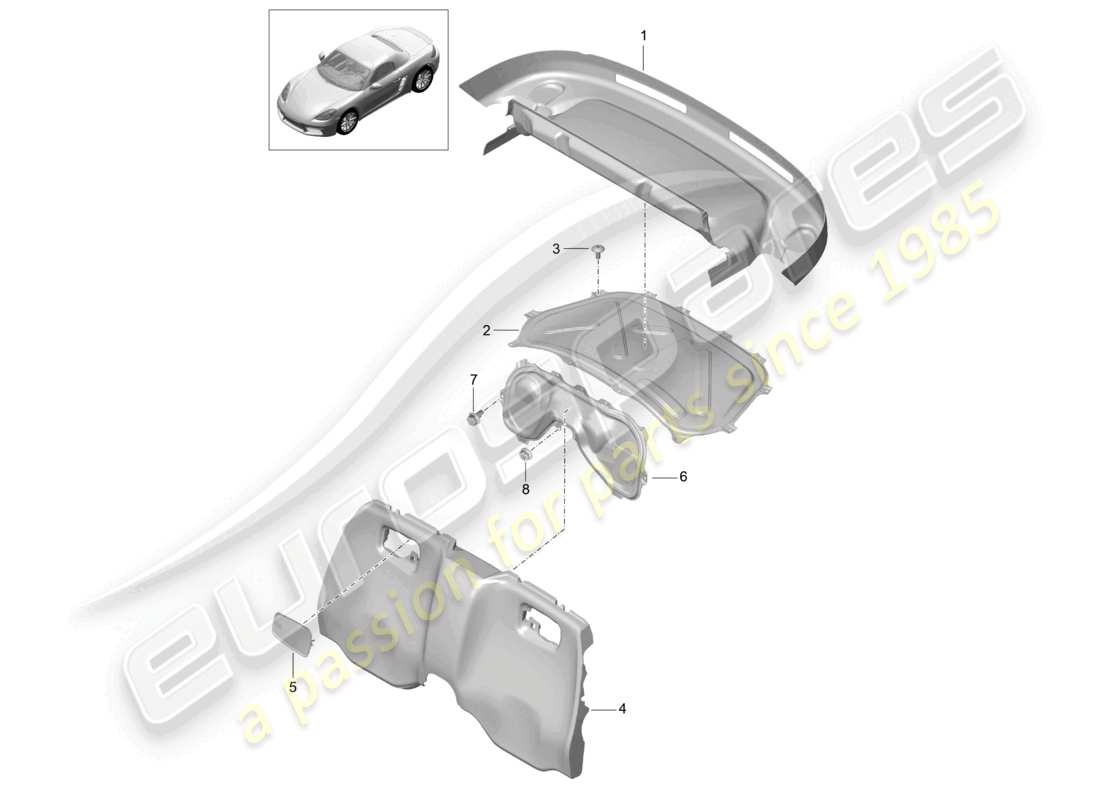 porsche 2023 (718 boxster) schema delle parti del vano motore