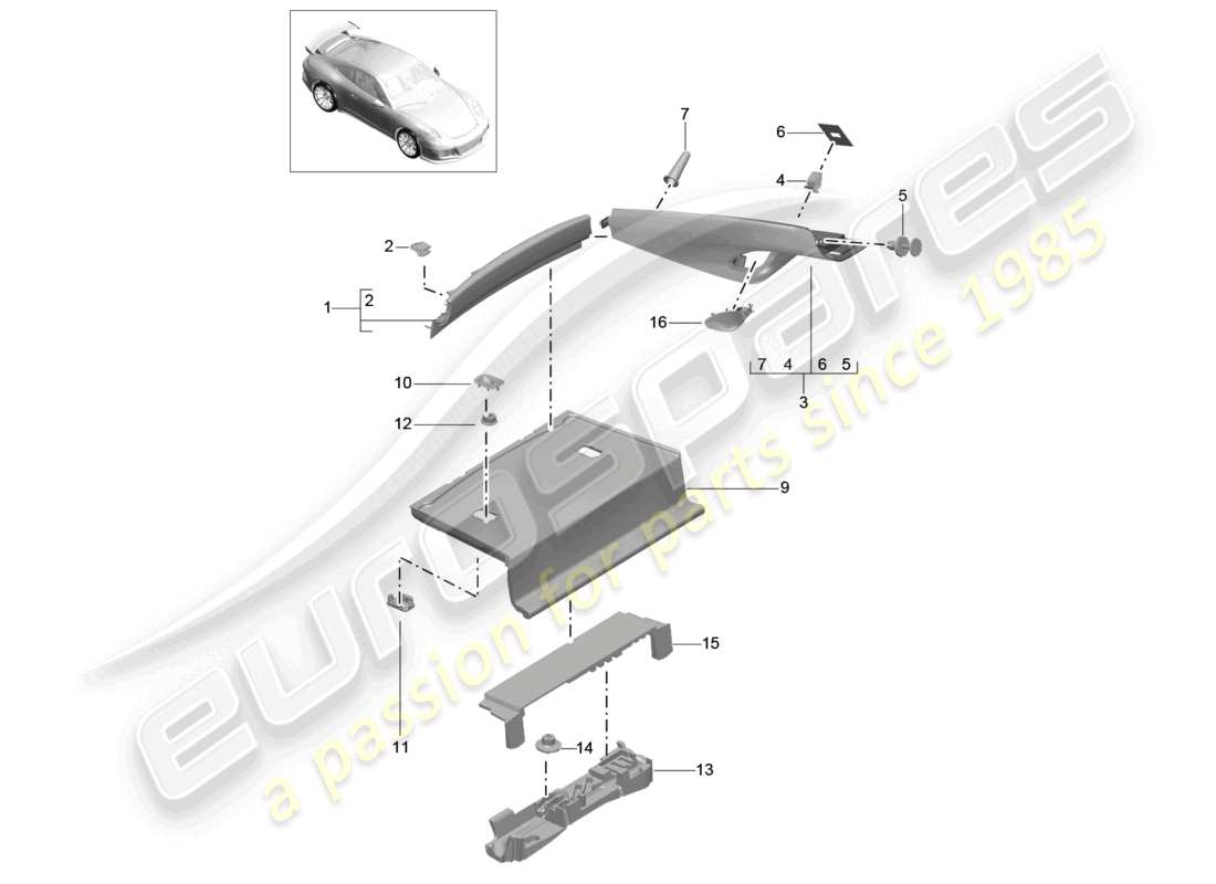 porsche 2021 (991-2 r/gt3/rs) finiture montante posteriore c diagramma delle parti