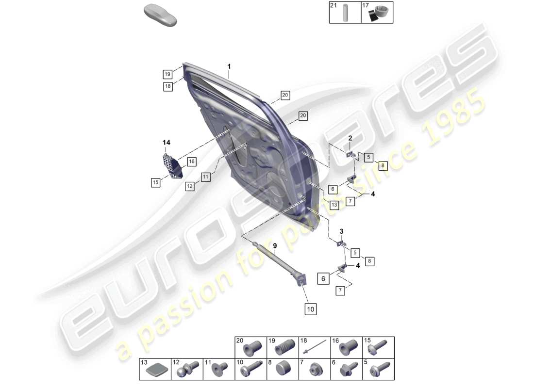 porsche 2025 (panamera 976) schema della parte posteriore della scocca della porta