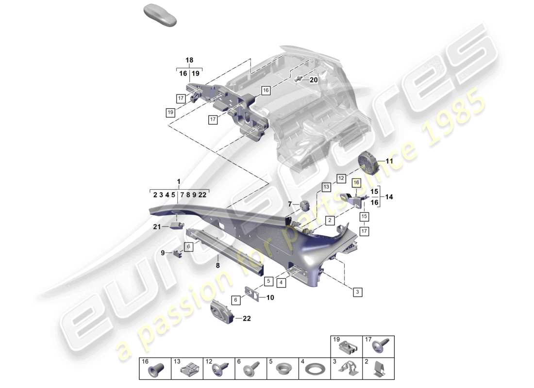 porsche 2025 (panamera 976) schema dei componenti del rivestimento del montante d del vano bagagli