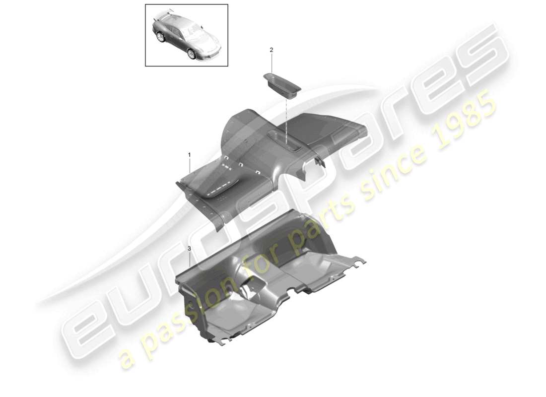 porsche 2021 (991-2 r/gt3/rs) schema delle parti del vano del sedile posteriore