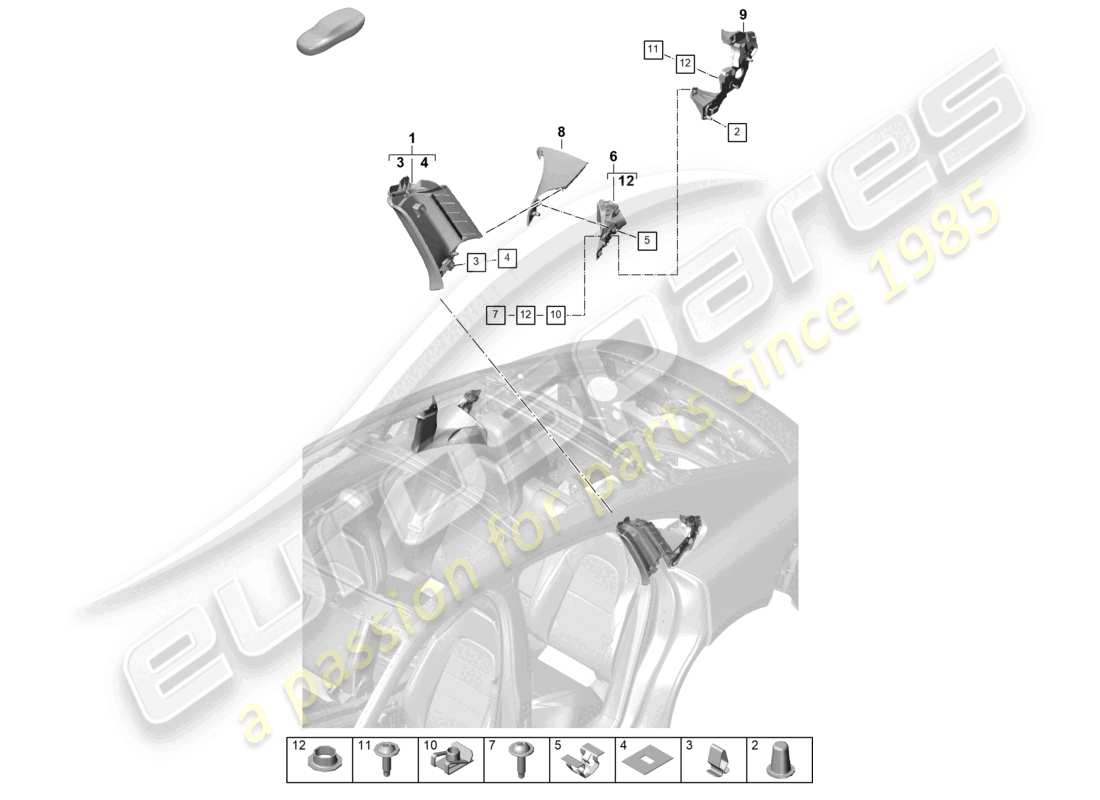 porsche 2025 (panamera 976) schema delle parti del rivestimento del montante c