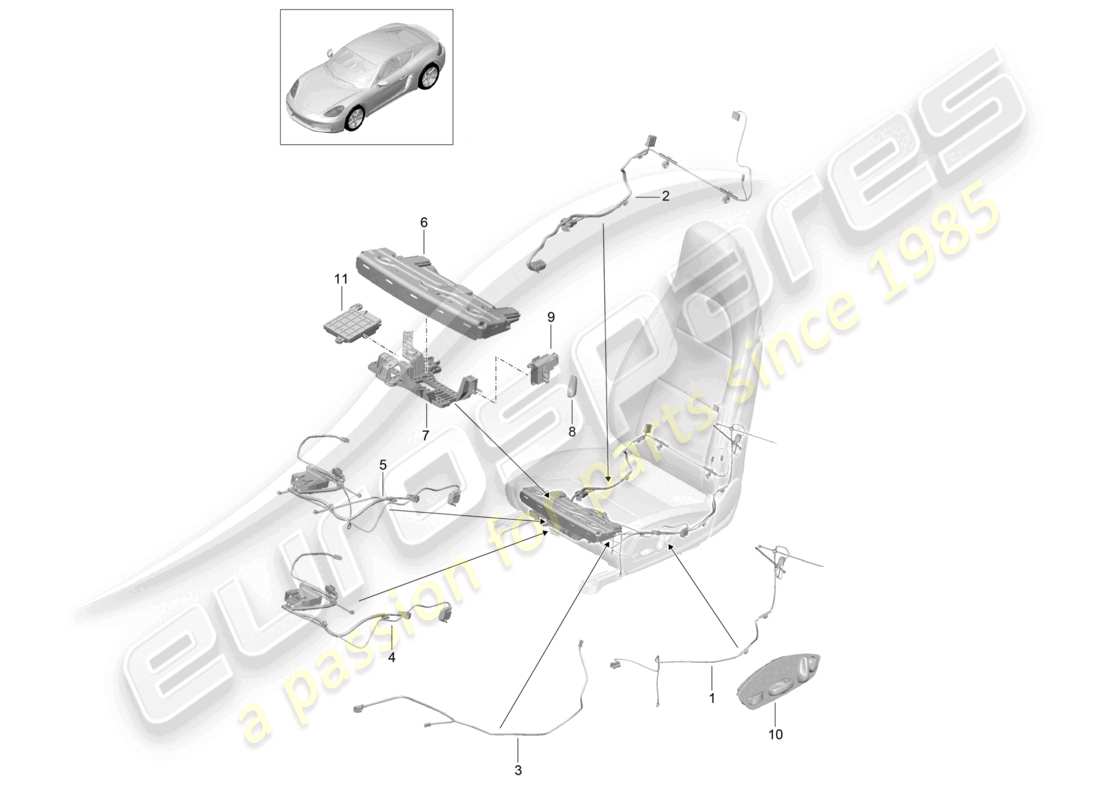 porsche 2021 (718 cayman) cablaggi interruttore unità di controllo sedile sportivo elettrico schema delle parti