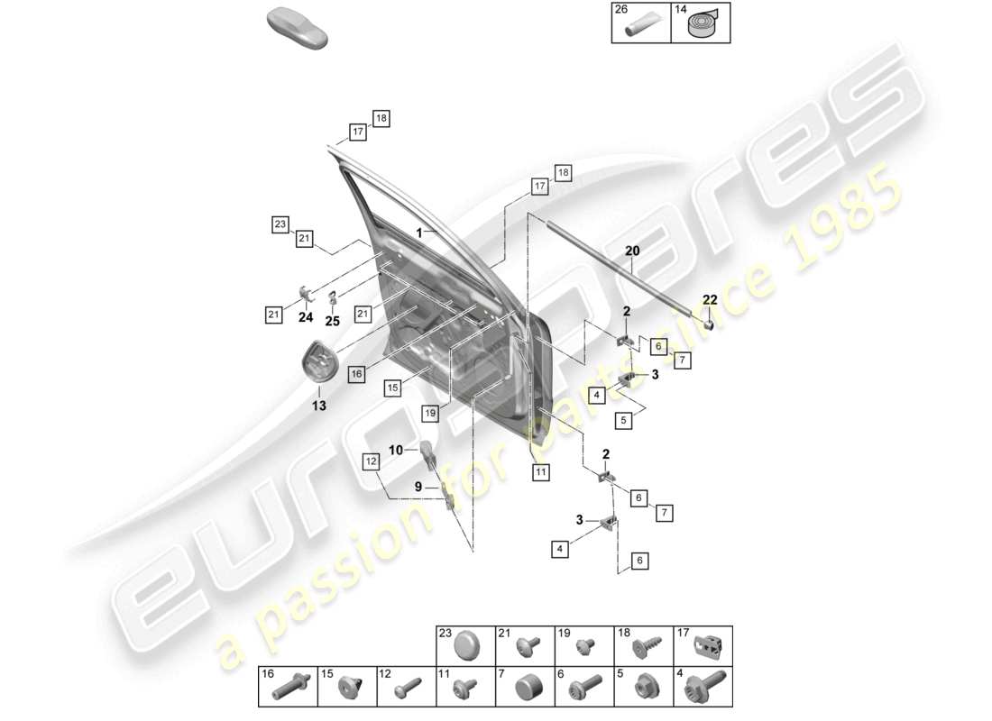 porsche 2025 (cayenne e3 pa) schema delle parti della portiera anteriore degli accessori della coupe