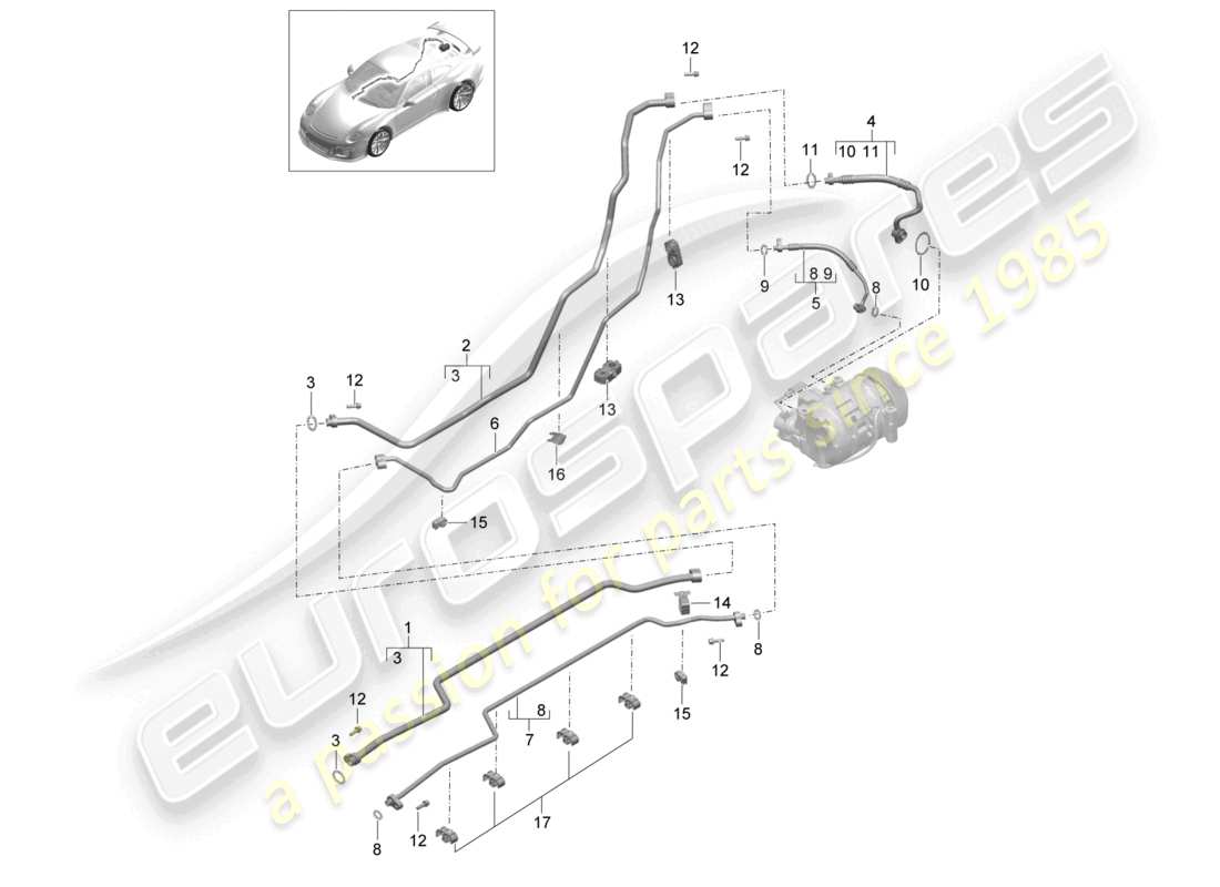porsche 2021 (991-2 r/gt3/rs) circuito refrigerante sottoscocca e parte posteriore d >>- mj 2017 diagramma delle parti