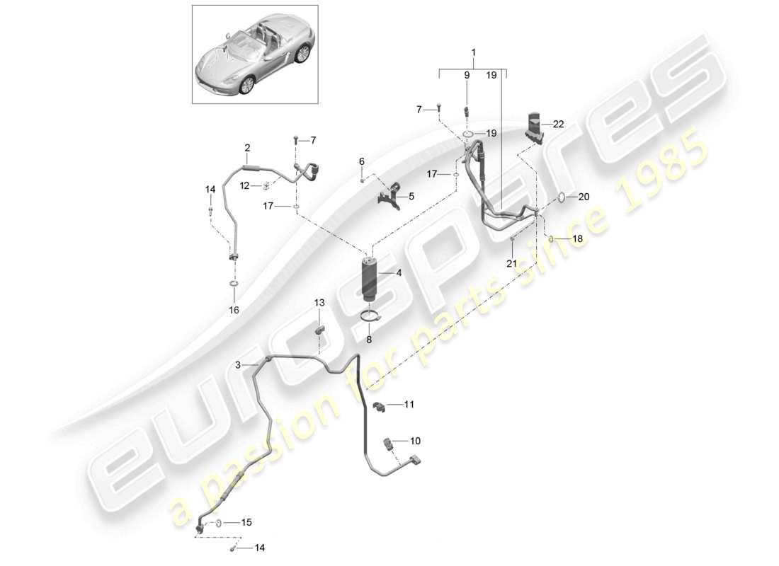 porsche 2026 (718 boxster) circuito refrigerante linea refrigerante diagramma delle parti dell'essiccatore