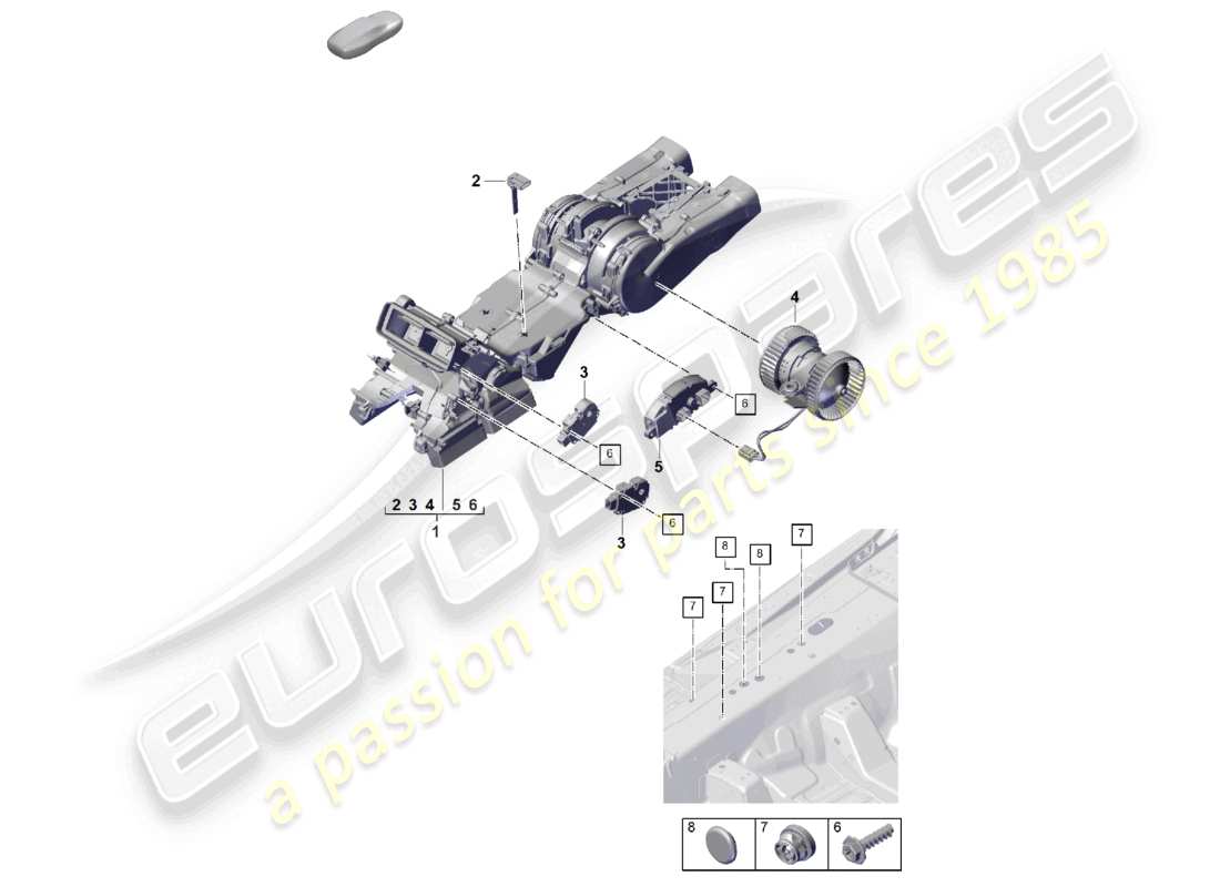 porsche 2025 (cayenne e3 pa) sistema di aria condizionata/riscaldamento posteriore 4-zone climatronic, boost schema delle parti
