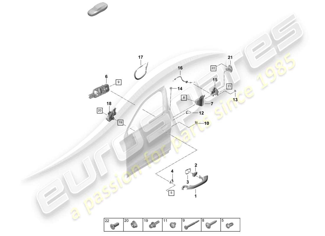 porsche 2025 (cayenne e3 pa) maniglia della portiera, anteriore esterna serratura della portiera coupé schema delle parti