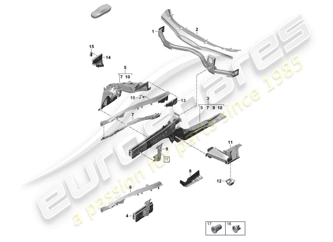 porsche 2026 (panamera 976) parte anteriore elemento laterale parti singole diagramma delle parti