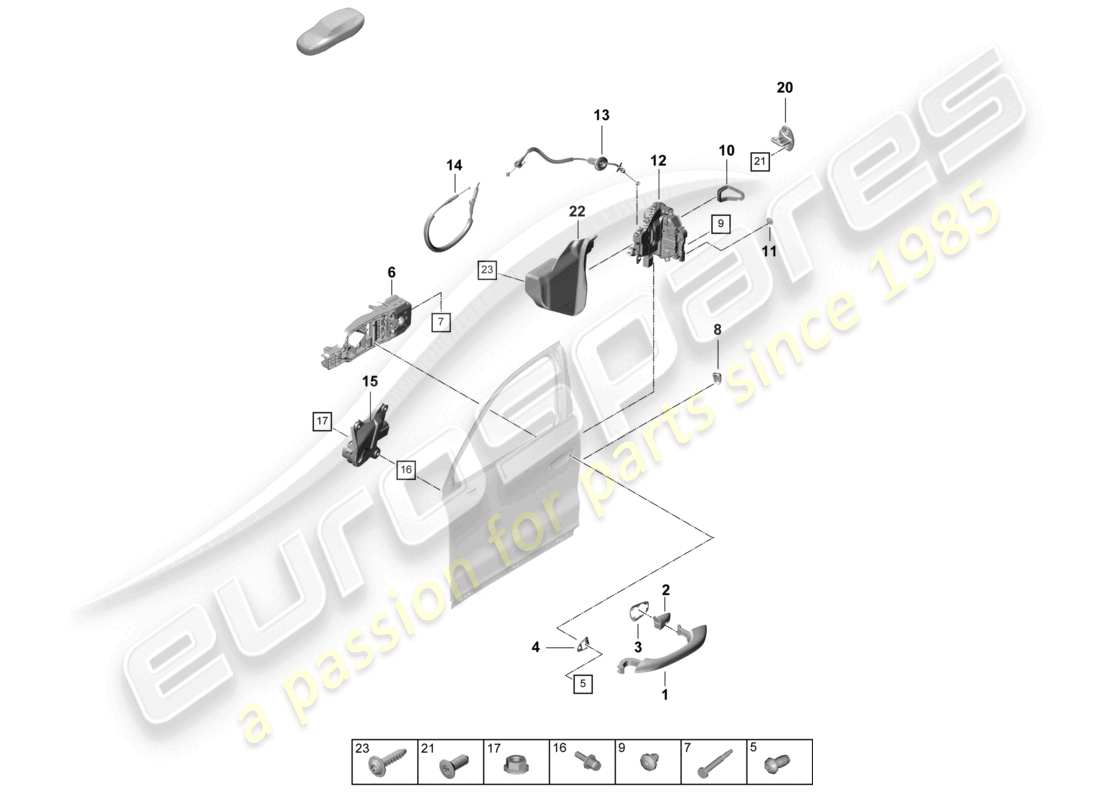 porsche 2026 (cayenne e3 pa) maniglia della porta, anteriore esterna schema delle parti della serratura della porta