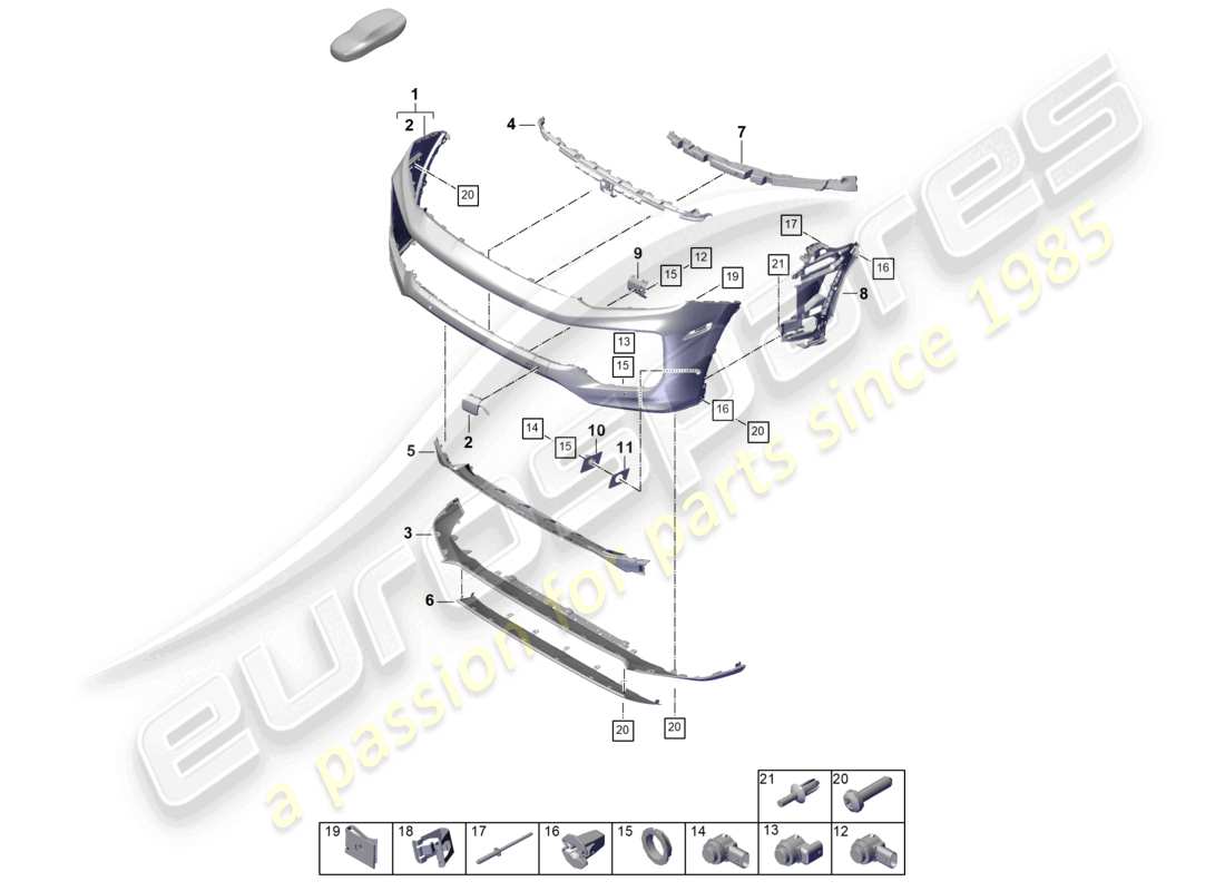porsche 2026 (cayenne e3 pa) diagramma delle parti del paraurti
