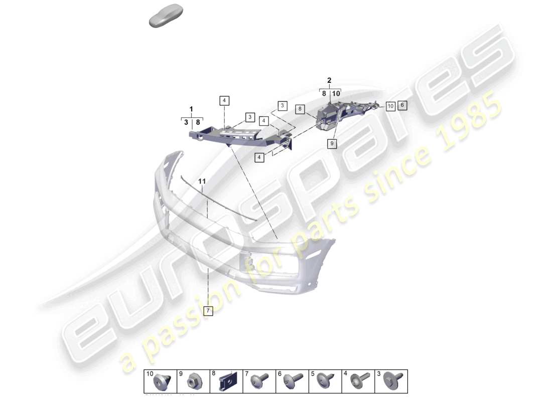porsche 2026 (cayenne e3 pa) schema dei componenti del paraurti anteriore