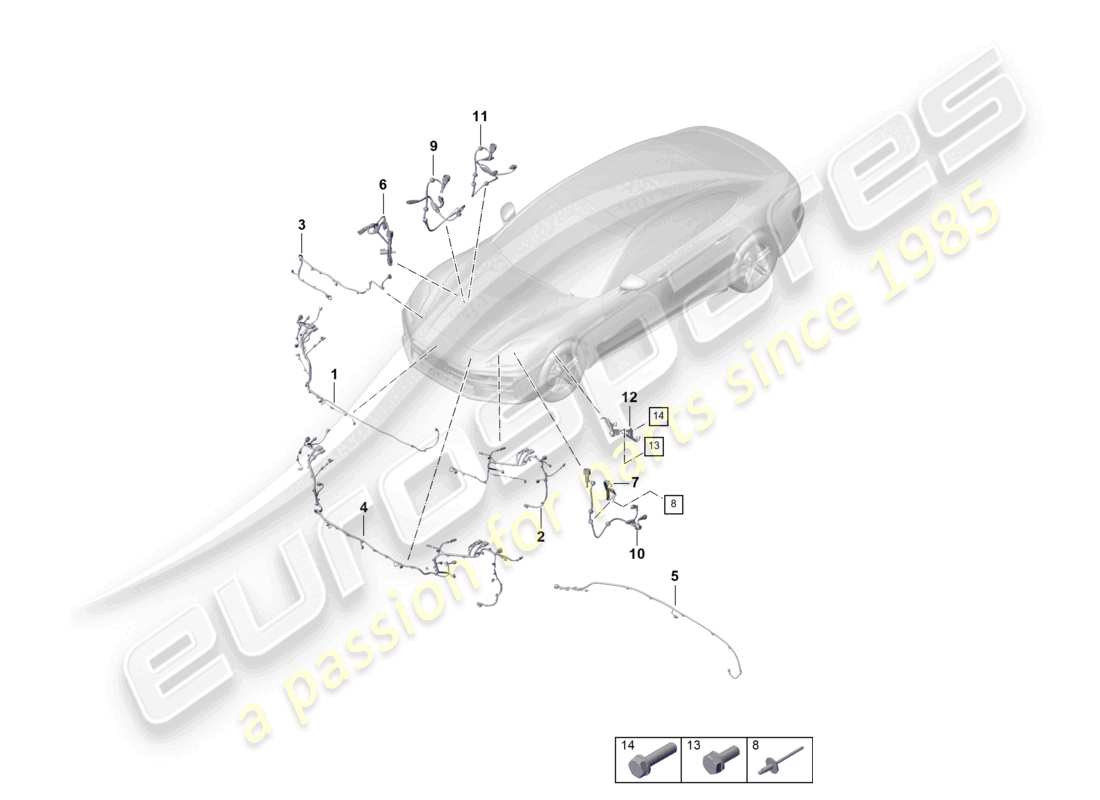 porsche 2026 (panamera 976) cablaggi paraurti cablaggio abs anteriore per sospensioni autolivellanti schema delle parti