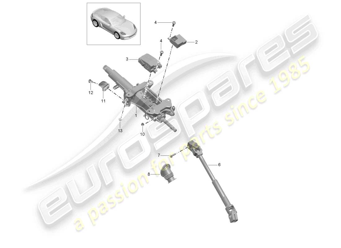 porsche 2023 (718 cayman) colonna dello sterzo albero dello sterzo intermedio schema delle parti