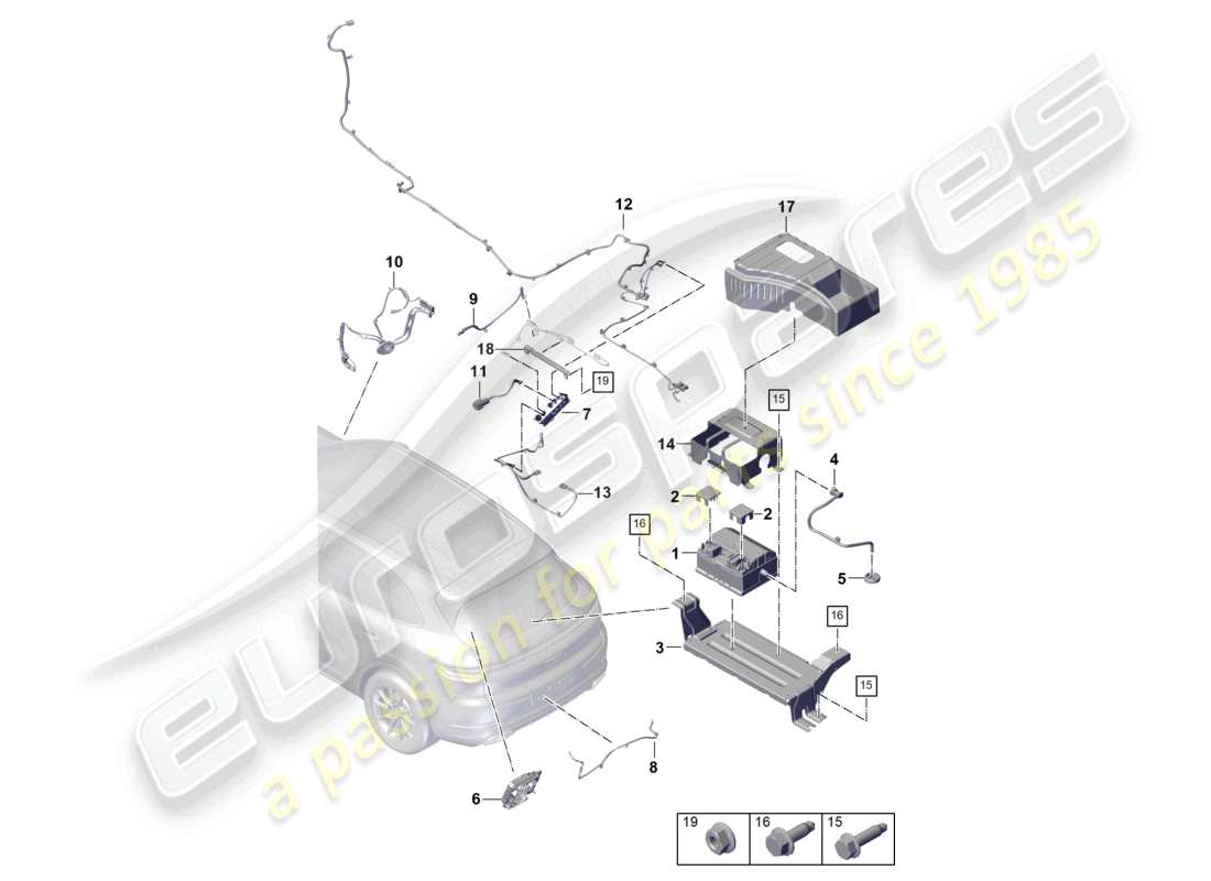 porsche 2026 (cayenne e3 pa) diagramma delle parti del convertitore di tensione della batteria 48 volt