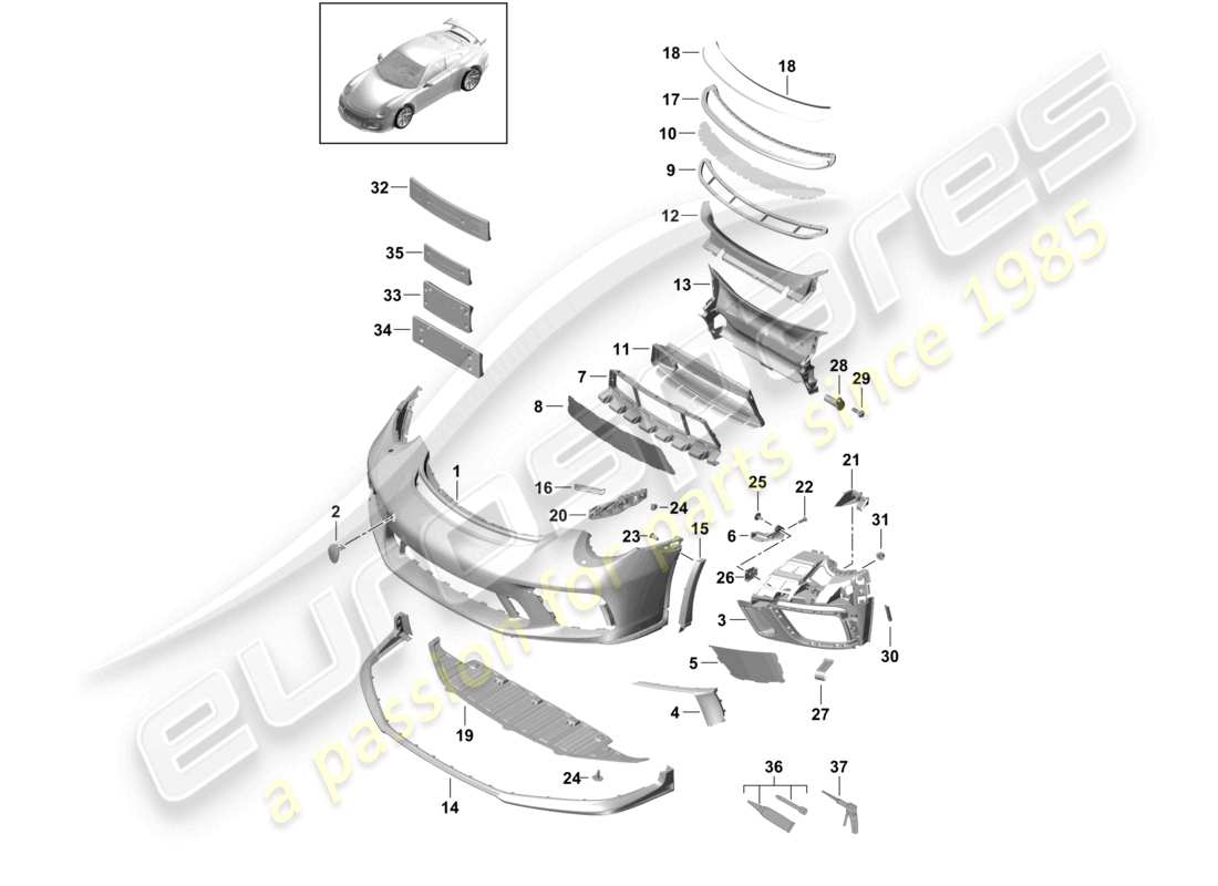 porsche 2021 (991-2 r/gt3/rs) spoiler anteriore paraurti diagramma delle parti