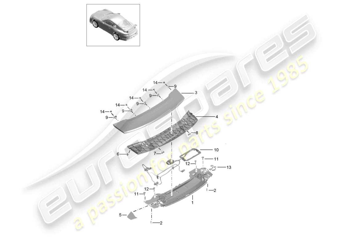 porsche 2021 (991-2 r/gt3/rs) schema delle parti spoiler posteriore