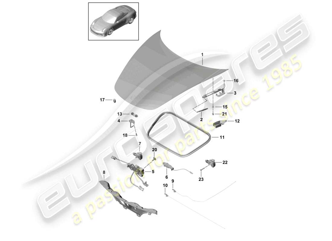 porsche 2021 (991-2 r/gt3/rs) cofano anteriore diagramma delle parti
