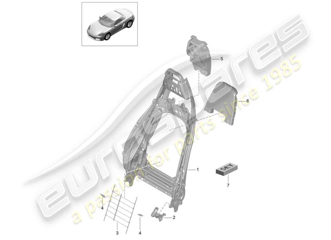 porsche 2021 (718 boxster) telaio dello schienale sedile sportivo plus accessori schema delle parti