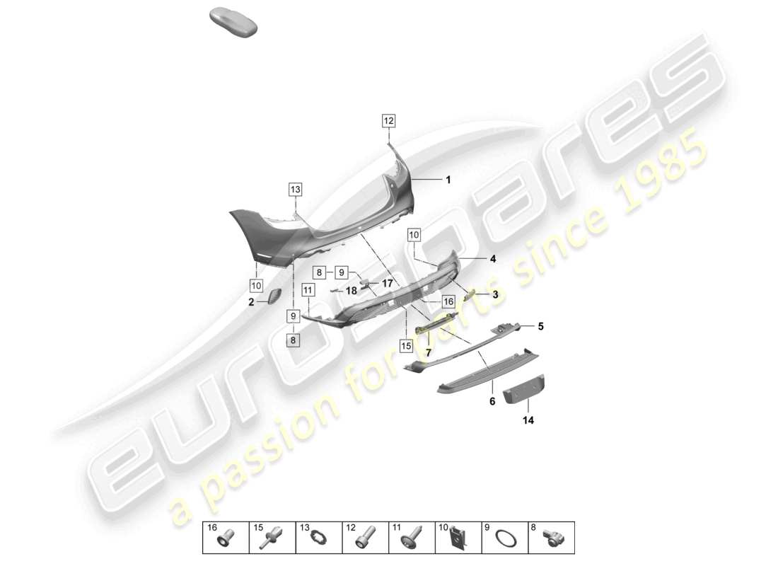 porsche 2026 (taycan 9j1-2) paraurti posteriore pacchetto sport design diagramma delle parti