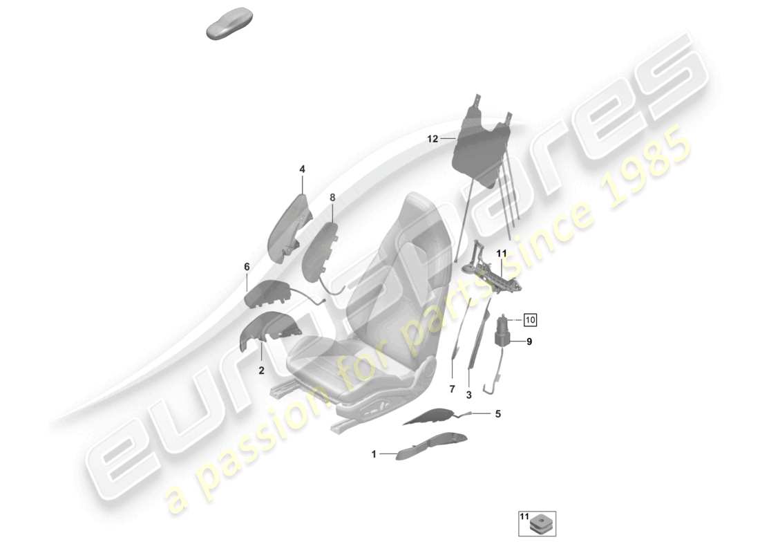 porsche 2022 (992-1 gt3/rs/st) componenti pneumatici per sedili per modelli con sedili regolabili elettricamente 18-way schema dei componenti