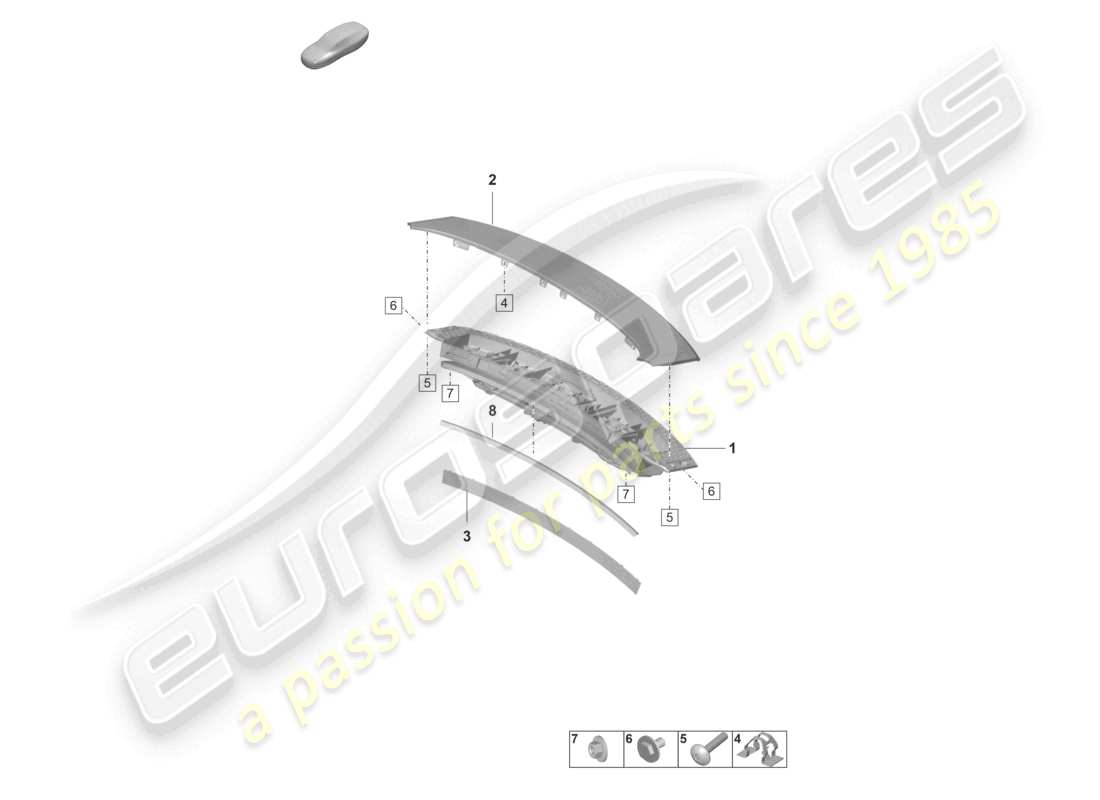 porsche 2024 (panamera 971-2) schema delle parti spoiler posteriore
