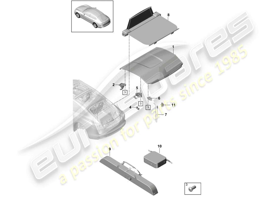 porsche 2021 (panamera 971-1) vassoio di copertura tenda a rullo per cappelli diagramma delle parti